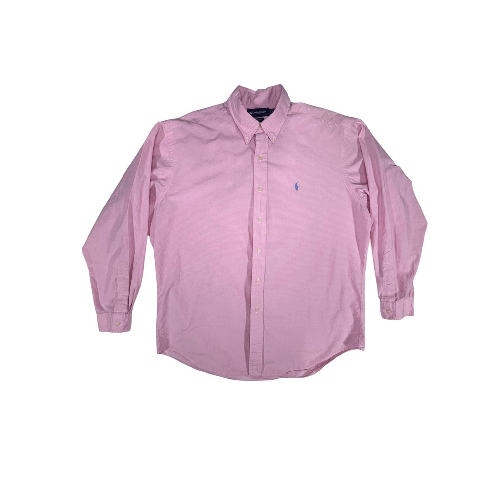 Ralph Lauren Golf Tilden Shirt Mens Large Pink Micro Check Cotton Button Down
